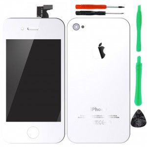 Kit vitre ecran complet Blanc Iphone 4 + sa vitre arriere