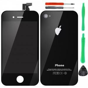 Kit vitre ecran complet Noir Iphone 4 + sa vitre arriere